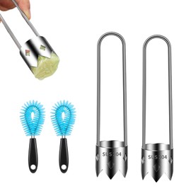 2pcs Pepper Seed Corer & 2pcs Cleaning Brush, Stainless Steel Fruit and Vegetable Corer Tool Fruit Core Remover Core Pit Remover for Pepper Tomato Apple (With Hole)