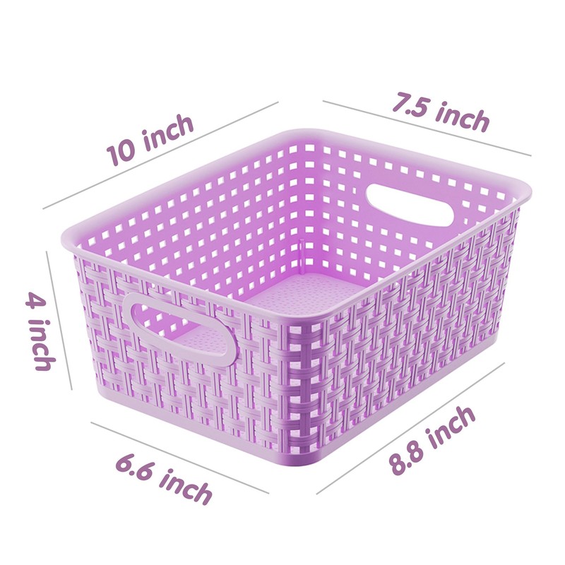 6-Pack Small Baskets, Purple Plastic Open Storage Weave Basket Versatile