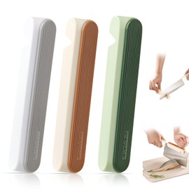 TECHPLUS 3Pcs Knife Cover Hand Protector- Effortless Kitchen Tools for Cleaver Meat Cutting Chop Bone Tasks, Built-In Sharpener - Silicone Safe Hand Guard