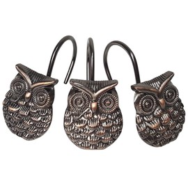 Grace life 12Pcs Owl Design Shower Curtain Hooks Home Fashion Zinc Alloy Decorative Rust Proof Shower Curtain Hooks Hangers for Bathroom Living Room Bedroom