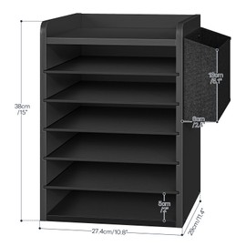 HOOBRO Adjustable Countertop Mail Sorter, 6 Tier Wooden Paper Organizer, Vertical Literature Organizer with Side Storage, Office Mailbox Cubbies, Classroom Mailbox, for Home, Office, Black BB34WF01