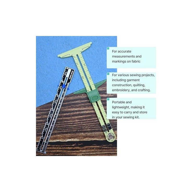 Sewing Gauge Measuring Tool Set 5-in-1 T-Shaped Sliding Gauge Ruler