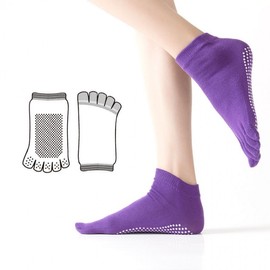 Women's Autumn Yoga Socks - Massage Cotton, Colored Toe, Short Tube Size/Colored Toes Dark Purple 20ea
