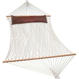 Lazy Daze Hammocks 12FT Double Rope Hammocks, Hand Woven Cotton Hammock with Pillow & Spreader Bar for Outside, Patio, Poolside, FIT 13-15 Foot Stand, Max 450 Lbs, Natural, 141 x 57 inches