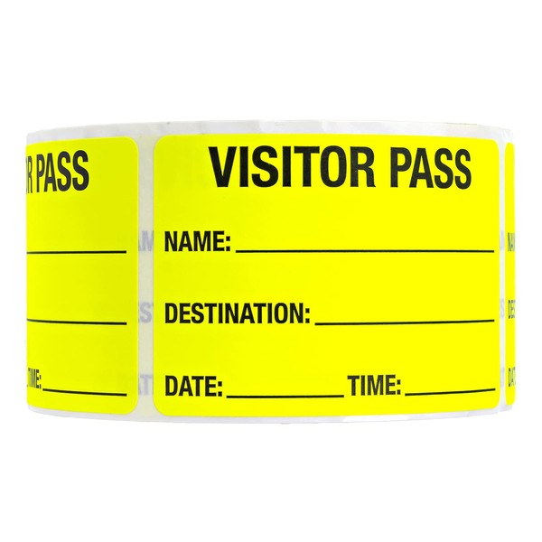 Chartreuse Visitor Pass / 500 Fluorescent Yellow ID Labels/Safety Identification Badge Stickers