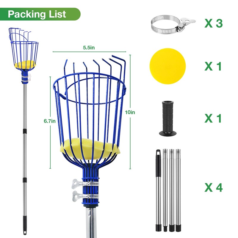 RAIN SPIRIT Fruit Picker Pole with Basket Telescoping tool extension