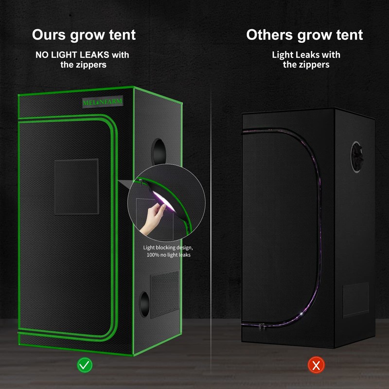 MELONFARM 2x2 Grow Tent, 24"x24"x48'' High Reflective 600D Diamond Mylar