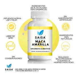 Maca Amarilla Orgánica 100% Pura Con 120 Cáp Calidad Premium Sabor Sin sabor