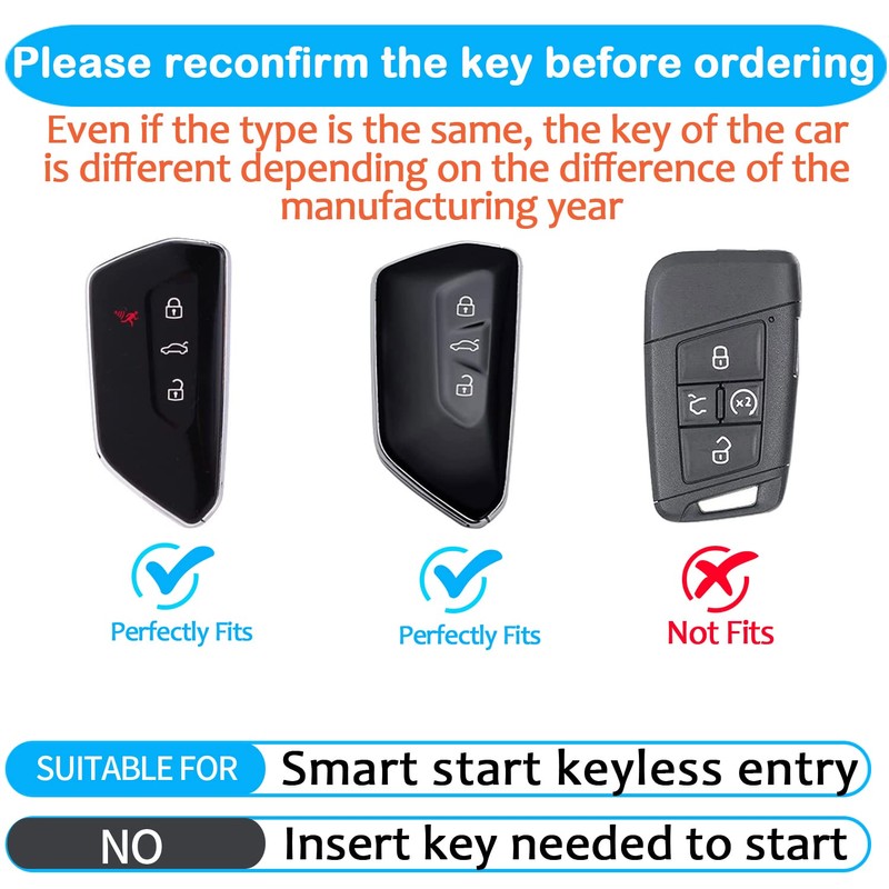 Tukellen for Volkswagen Leather Key Fob Cover Compatible with VW