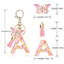 OKAICEN Fashion Alphabet Initial Letter Keychain Tassel Butterfly Pendant Key Ring for Purse Handbags Women Girl, Pink Butterfly Letter a, One Size