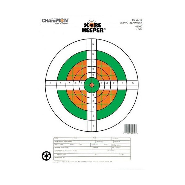 Champion Traps and Targets, Score Keeper Fluorescent Targets, 25yd Pistol Slowfire (Per 12)