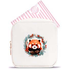 BJDAMAI Mini Makeup Bag, Cute Portable Zipper Pouch Cosmetic Bag For Teen Girls Kids, Small Storage Bag For Sanitary Pad, Coin, Lipstick, Jewelry!, Red Panda, Cute