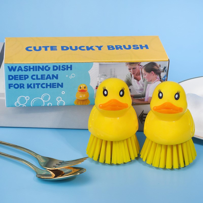 GTOTd Cute Ducky Washing Dish Brush（2 Pack）Ergonomic Palm Scrubber with
