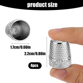 4 Pcs Sewing Thimbles Metal Sewing Thimble Finger Protector Silver Fingertip Protector for Hand Embroidery Accessories Quilting Craft Accessories DIY Sewing Tools