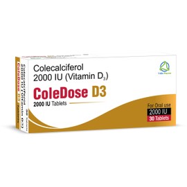Vitamin D 2000 IU –Equivalent to 50 mcg - ColeDose D3, Premium Vitamin - Easy Swallow 30 Tablets- One a Day