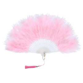 PATIKIL 1920s Vintage Marabou Feather Fan, Flapper Hand Fan Folding Handheld Fan for Costume Party Dancing Wedding Show Tea Decoration, Peach