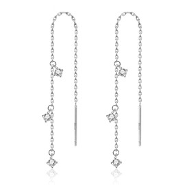ALEXCRAFT Sterling Silver Dangle Earrings for Women, Hypoallergenic Elegant 925 Sterling Silver Long Tassel Chain Drop Dangle Earrings with Zirconia Stone Shiny Bling Long Drop Dangling Earring