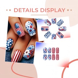4th of July Press on Nails Medium Square Fake Nails Red Blue Flowers Design Matte Acrylic Glue on Nails Stick on Nails False Nails Patriotic Acrylic Nails Nails Press on Artificial Nails for Women