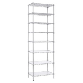 Finnhomy 8-Tier Wire Shelving Unit Adjustable Steel Wire Rack Shelving 8 Shelves Steel Storage Rack or Two 4-Tier Shelving Units with PE mat, Leveling Feet and Safety Device, NSF Certified, Chrome