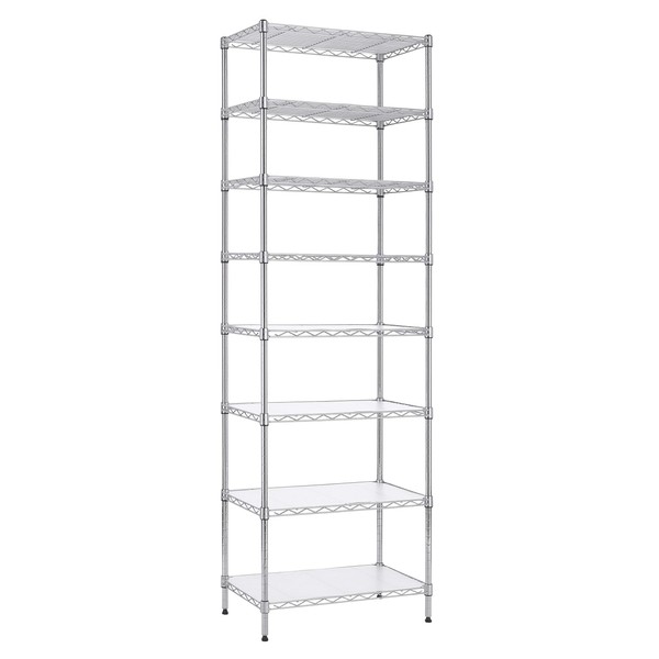 Finnhomy 8-Tier Wire Shelving Unit Adjustable Steel Wire Rack Shelving 8 Shelves Steel Storage Rack or Two 4-Tier Shelving Units with PE mat, Leveling Feet and Safety Device, NSF Certified, Chrome