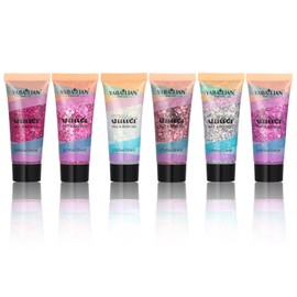 Body Glitter Gel, MKNZOME 6pcs Face Glitter Hair Glitter Festival Accessories Mermaid Sequins Holographic Glitter Gel Chunky Glitter Makeup for Face Body Hair Nails