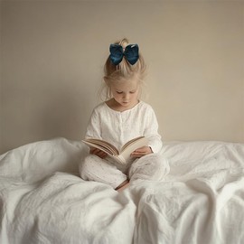 Bownita Girl's' Classic Handmade Grosgrain Hair Bow, Snag-Free, No-Slip, Large Size (Military Blue)