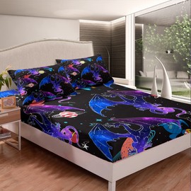 Feelyou Galaxy Dragon Bedding Sheets Outer Space Starry Sky Bed Sheet Set for Kids Boys Girls Jungle Animals Dragon Bedding Fitted Sheet Colorful Decor Bed Cover Bedroom Collection 3Pcs Queen Size