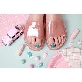 Foot Gel Nail Stickers Set of 30 - Just Apply to Your Own Salon Finish (Glitter Star Mint)