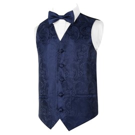 Alizeal Boys Waistcoat and Bow Tie Paisley Jacquard Classic Formal Suit Vest Set, Dark Navy-10