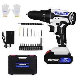 21V Compact Drill/Driver Kit with 1.5 Ah Batteries, Cordless Drill Power Drill Set, Variable Speed, 0-400/1400RPM, Led light, 29-Pieces Drill/Driver Accessories Kit, 1 Charger, Gloves, 1 Plastic Box