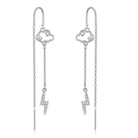 Cloud Earrings Sterling Silver Lightning Bolt Threader Drop Earrings Long Chain Earrings Jewelry Gifts for Women, Sterling Silver, No Gemstone