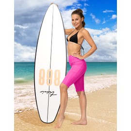 SANTINY Women's 8''/12'' High Waisted Swim Shorts with Pockets UPF50+ Long Board Swimming Shorts for Women with Liner (Rosy_XL)