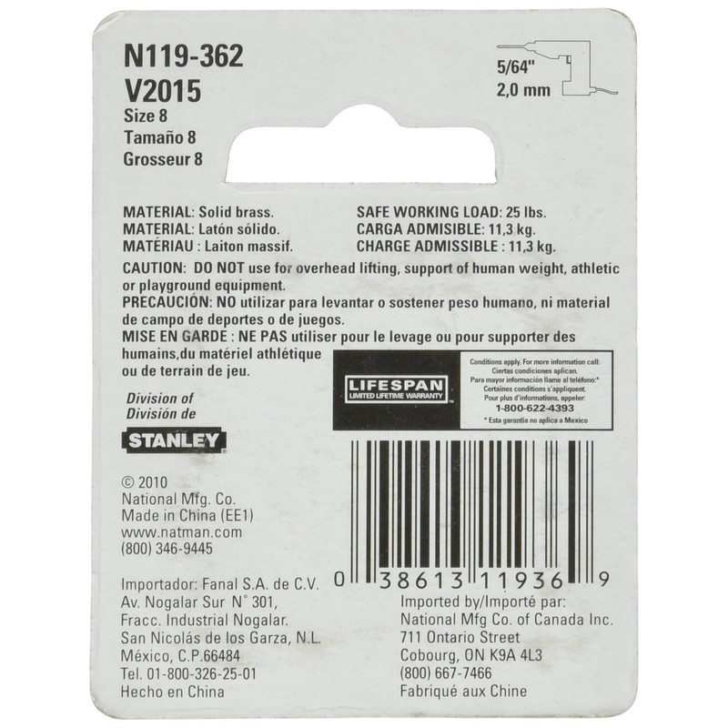 National Hardware N119-362 V2015 Screw Eyes - Solid Brass in