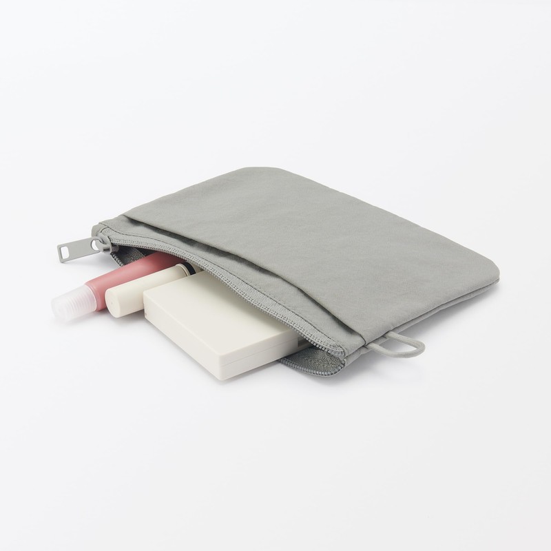 MUJI 84475627 Wrinkle Nylon Flat Pouch, Gray, M, Approx. 7.5