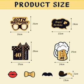 32 Pieces Black Gold Birthday Photo Props 40th Birthday Photo Box Accessories with Stick Gold and Black Photo Party Favors Funny Photo Booth Props for Birthday Party Decoration