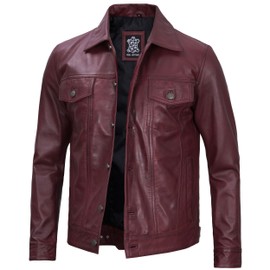 Decrum Maroon Mens Leather Jacket - Vintage Leather Jacket Men | [1107366] Maroon Frnando, XXL