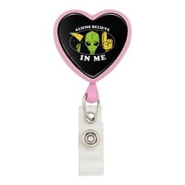 Aliens Believe in Me Funny Humor Heart Lanyard Retractable Reel Badge ID Card Holder