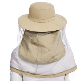 BASSDASH UPF 50+ Mosquito Net Hat with Stowable Neck Flap for Men Women Outdoor Fishing Hiking Camping Gardening FH17 Khaki
