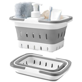 Portable Shower Caddy Tote – Collapsible Plastic Basket with Handles, Foldable Storage Organizer for Bathroom, Kitchen, College Dorm, Gym, Travel & Camping, Gray
