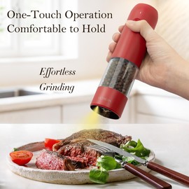 Ultrean Electric Pepper Grinder, Rechargeable Salt and Pepper Grinder with 6 Adjustable Coarseness, LED Light, One-Hand Automatic Operation, Crimson Red