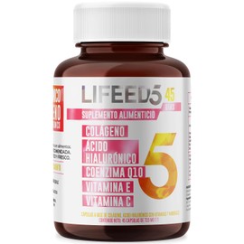 LIFEED SKIN | 45 Cápsulas | Suplemento a base de Colágeno, Ácido Hialurónico, Coenzima Q10, Vitamina E, Vitamina C | Suplemento Alimenticio | Cápsulas de Gelatina y Agua | Presentación en Tarro