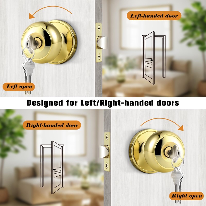 Probrico Gold Interior Door Lock with Round Ball, Polished Brass