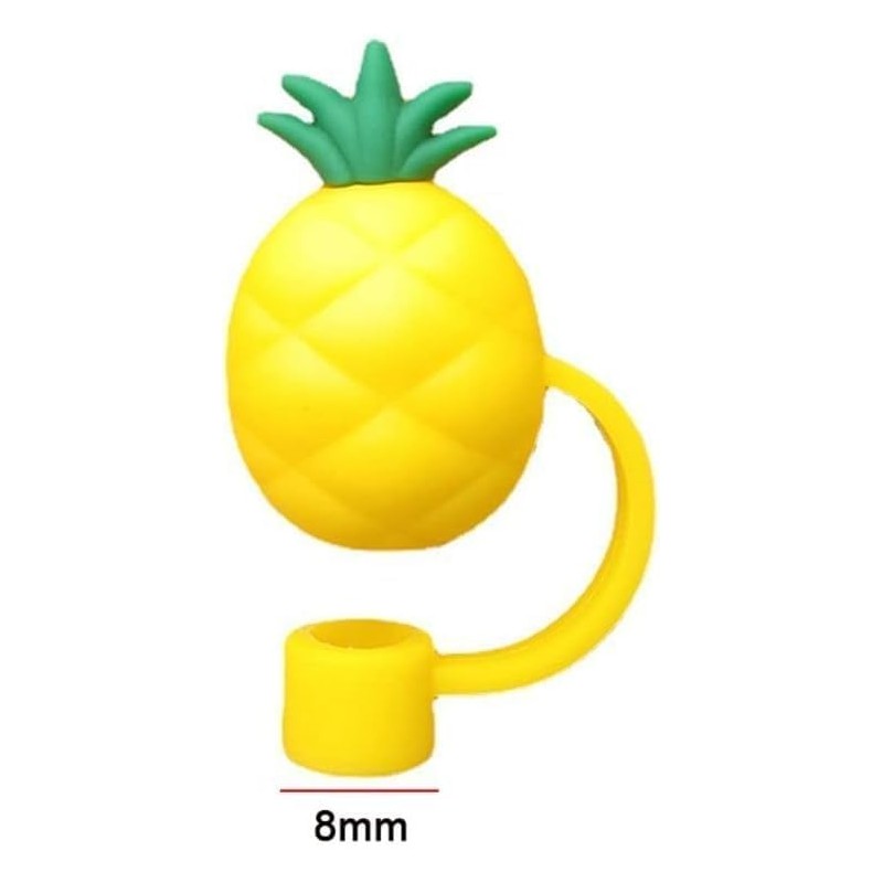 Yellow lemon Straw Cover Cap Reusable Silicone Straw Toppers Drinking