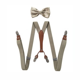 BaronHong Suspenders Bow Tie Set for Women Men 1" Wide Y Shape with 4 Clips Adjustable Suspenders for Formal Weddings, khaki