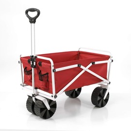 YSC Folding Beach Wagon – Collapsible Cart with Wheels – Utility Shopping Basket – Everyday Carrying Wagon – Large Outdoor Cart – Heavy-Duty Beach Utility Caddy (Red)