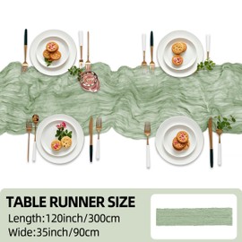 Cheesecloth Table Runner, 120 inch 10ft Boho Rustic Gauze Cheese Cloth Runner for Wedding Bridal Shower Baby Shower Birthday Party Easter Table Decorations (Sage Green)