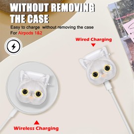 Cute Cat Case for AirPods 1/2 Cover with Portable Keychain, Cartoon Kawaii Design Women Teen Protective Shockproof Soft TPU Premium Cover for AirPods 2nd Generation - Clear
