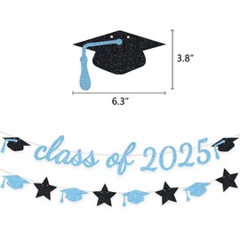 Graduation Party Supplies Glitter Class Of Banner Backdrop Hanging Paper Flowers Pom Poms Decoration Light Blue