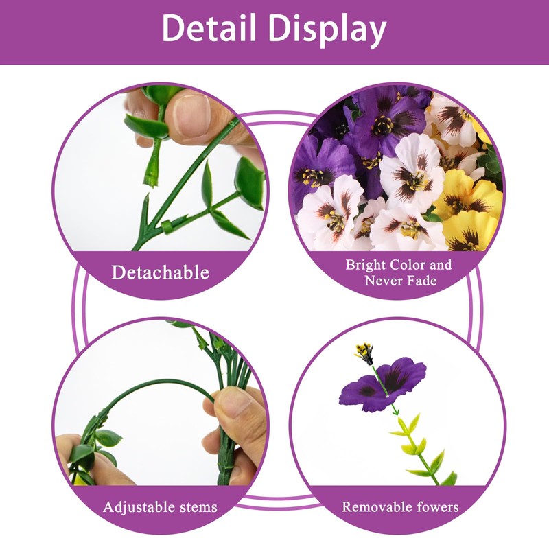 Artificial Flowers for Outdoors, 12 Bundles UV Resistant Pansy, Purple