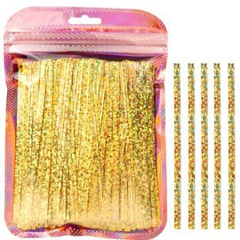 AxiyanX 4 Inches Twist Ties for Bags,500pcs Twist Ties for Plastic Bags,Reusable Bread ties,glittery Gold Twist Ties,Twisty Ties for Candy Bags, Coffee Bags, Snacks,Party Supplies (glittery gold)